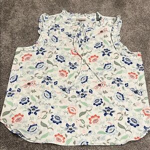 LOFT Floral Ruffle Blouse - Blue and Red